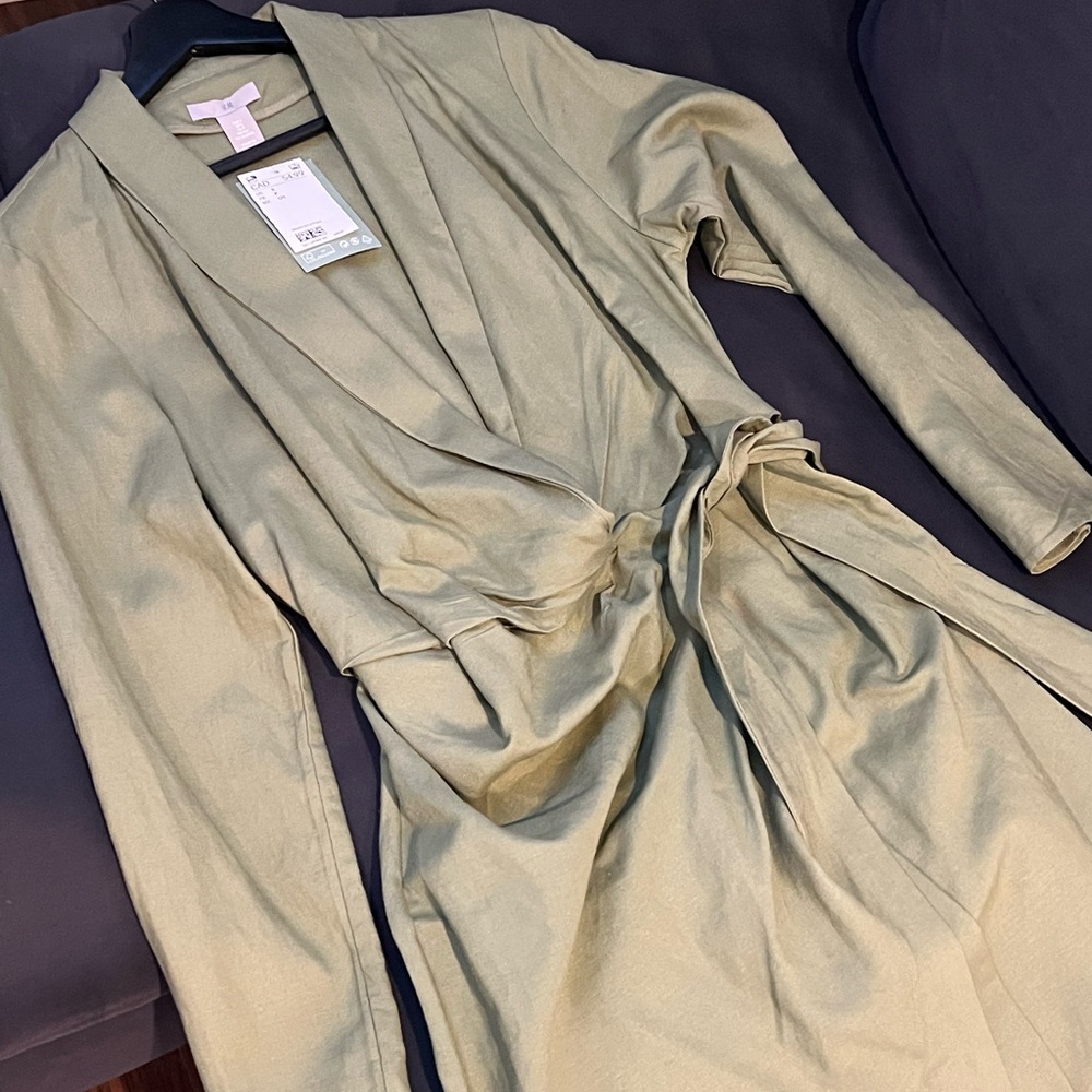 H&M Olive Green Linen Wrap Blazer Dress